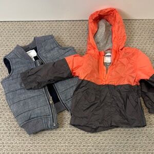 Old Navy Kids Orange and Gray Hooded Jacket with Blue Vest